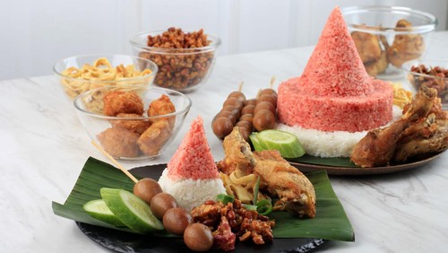 Red and White  Rice Called Nasi Tumpeng Same as Indonesian National Flag for Independence Day Celebration at 17 August