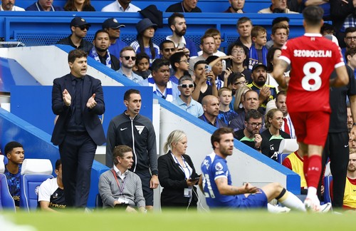 Soccer Football - Premier League - Chelsea v Liverpool - Stamford Bridge, London, Britain - August 13, 2023 Chelsea manager Mauricio Pochettino Action Images via Reuters/Peter Cziborra EDITORIAL USE ONLY. No use with unauthorized audio, video, data, fixture lists, club/league logos or live services. Online in-match use limited to 75 images, no video emulation. No use in betting, games or single club /league/player publications.  Please contact your account representative for further details.