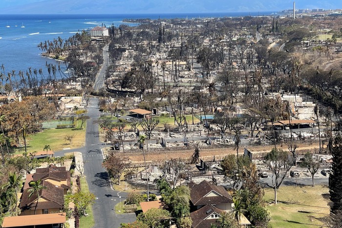 The shells of burned houses and buildings are left after wildfires driven by high winds burned across most of the town in Lahaina, Maui, Hawaii, U.S. August 11, 2023. Hawaii Department of Land and Natural Resources/Handout via REUTERS  THIS IMAGE HAS BEEN SUPPLIED BY A THIRD PARTY.