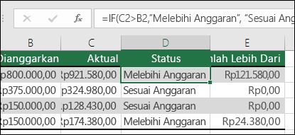 Contoh rumus IF dalam Excel.