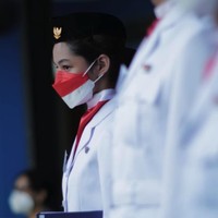 Ini potret Shaista saat menjadi anggota paskibra tahun lalu di sekolahnya. Ia tampak senang dan bangga karena bisa menjadi anggota paskibra sekolah. Foto: Instagram @sh4ista