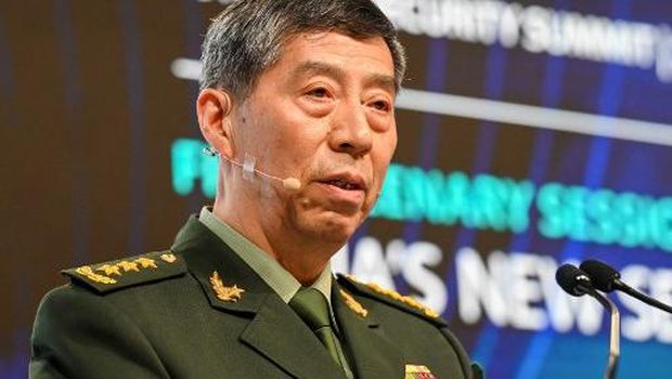China's Minister of National Defence Li Shangfu delivers a speech during the 20th Shangri-La Dialogue summit in Singapore on June 4, 2023. (Photo by Roslan RAHMAN / AFP)