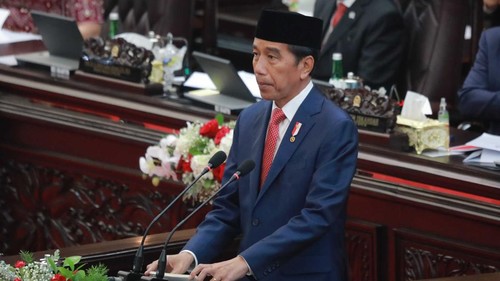 Presiden Joko Widodo (Jokowi)  menyampaikan pidato RUU RAPBN 2024 beserta nota keuangan, di DPR, Rabu (16/8/2023).