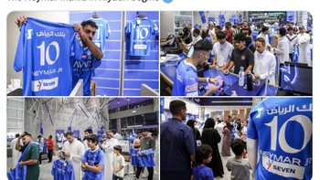 Para fans Al Hilal langsung menyerbu toko, membeli jersey bertuliskan Neymar Jr. Foto: Twitter