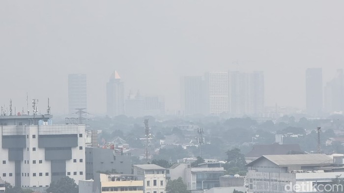 Penampakan Langit Berkabut di Jakarta pada 16 Agustus 2023 (Herianto/detikcom)