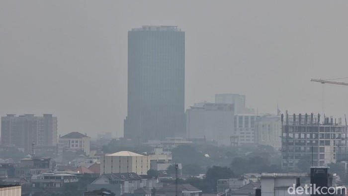 Penampakan Langit Berkabut di Jakarta pada 16 Agustus 2023 (Herianto/detikcom)