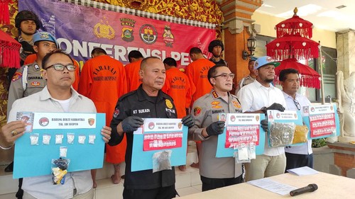 Konferensi pers penindakan narkoba Polresta Denpasar, Rabu (16/8/2023).