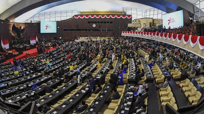 Suasana Sidang Tahunan MPR dan Sidang Bersama DPR - DPD Tahun 2023 di Gedung Nusantara, Kompleks Parlemen, Senayan, Jakarta, Rabu (16/8/2023). ANTARA FOTO/Galih Pradipta/Spt.