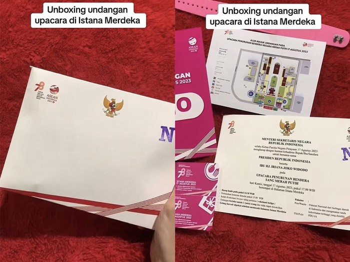 Video unboxing undangan upacara bendera di Istana, viral di TikTok.
