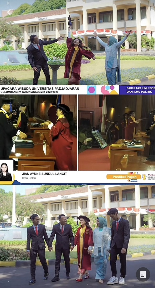 Giri juga mengunggah detik-detik nama anaknya dipanggil untuk penyerahan toga saat wisuda. Selamat ya nduuk.. Jian Ayune Sundul Langit, tulis keterangan TikTok Sugiri Sancoko. Foto: Dok. TikTok @sugirisancoko.