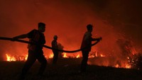 Cuaca yang terik dan angin kencang, menyebabkan api sulit dipadamkan dan area kebakaran semakin meluas.  