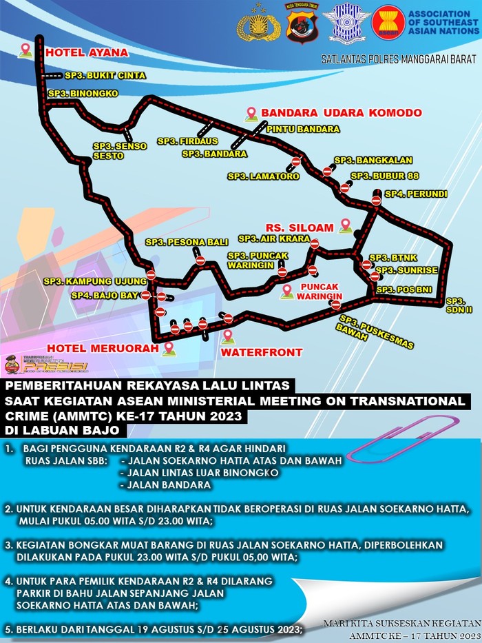 Rute rekayasa lalu lintas di Labuan Bajo, NTT dalam rangka AMMTC ke-17.