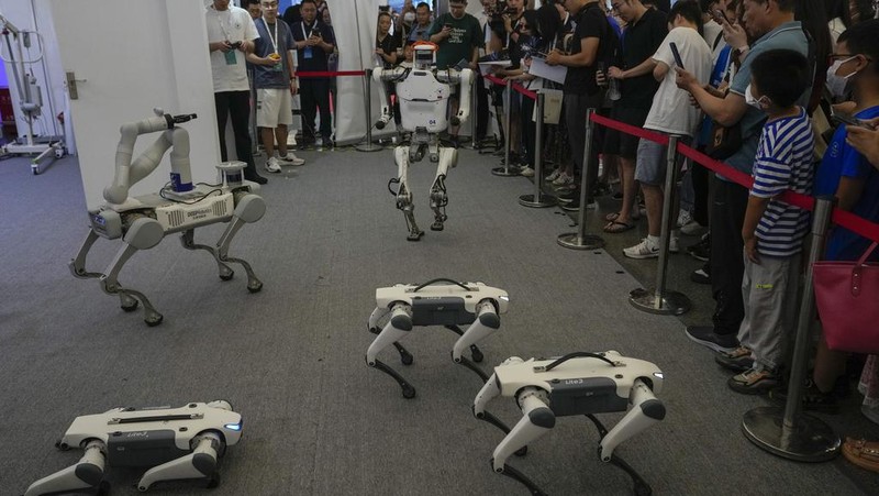 An artificial heart is displayed at the annual World Robot Conference at the Beijing Etrong International Exhibition and Convention Center on Wednesday, Aug. 16, 2023. (AP Photo/Ng Han Guan)