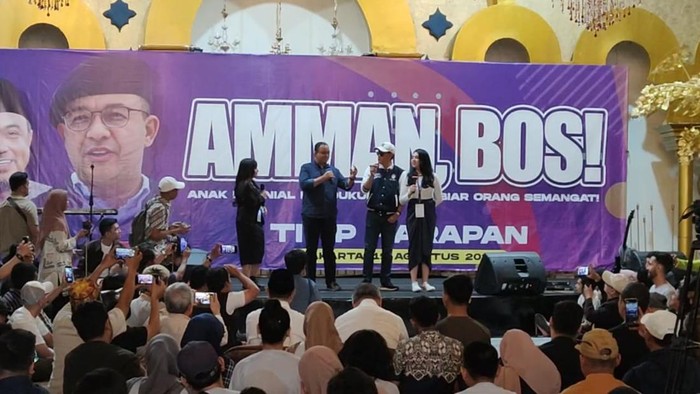 Anies Baswedan dalam acara Titip Harapan, Milenial Menyampaikan Anies Mengerjakan, di kawasan Cipinang, Jakarta Timur, Sabtu (19/8/2023)