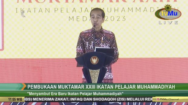Joko Widodo dalam acara pembukaan Muktamar XXIII Ikatan Pelajar Muhammadiyah. (Tangkapan layar YouTube tvMu Channel)