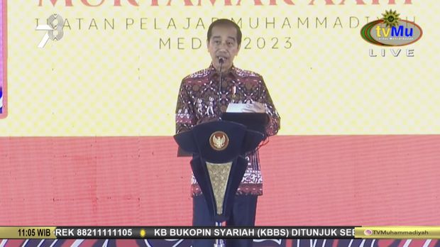 Joko Widodo dalam acara pembukaan Muktamar XXIII Ikatan Pelajar Muhammadiyah. (Tangkapan layar YouTube tvMu Channel)