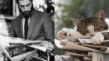 Baca koran, si kucing malah tidur. (Foto: sadanduseless)  