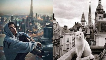 Bergaya dengan latar belakang gedung-gedung. (Foto: sadanduseless)  