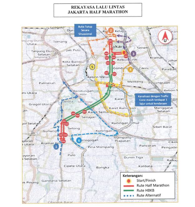 Rekayasa lalin selama event Jakarta Half Marathon (Dok. Dinas Perhubungan DKI Jakarta).