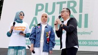 SVP Digital Banking BSI Riko Wardhana hadir dalam acara peluncuran kolaborasi antara BSI dan Putri di Bundaran HI, Jakarta, Minggu (20/8/2023). 