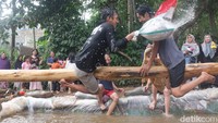 Puncaknya, warga sudah menantikan lomba pukul bantal untuk kalangan bapak-bapak digelar. Satu per satu maju untuk bisa bertahan di medan yang terbuat dari kayu tersebut. Namun akhirnya, hanya ada satu pemenang yang ditentukan. Meski hanya digelar sederhana, lomba pukul bantal sukses mengundang perhatian dan gelak tawa warga yang merayakan HUT RI ke-78.
