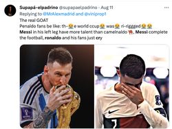 Meme Messi Angkat Trofi Lagi,  Ronaldo dan Fans Menangis