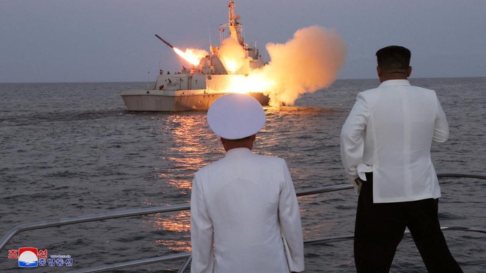 Kim Jong Un Awasi Uji Coba Rudal Jelajah Jelang Latihan Militer AS-Korsel North Korean leader Kim Jong Un oversees a strategic cruise missile test aboard a navy warship in this undated photo released by North Korea's Korean Central News Agency (KCNA) on August 21, 2023. KCNA via REUTERS ATTENTION EDITORS - THIS IMAGE WAS PROVIDED BY A THIRD PARTY. REUTERS IS UNABLE TO INDEPENDENTLY VERIFY THIS IMAGE. NO THIRD PARTY SALES. SOUTH KOREA OUT. NO COMMERCIAL OR EDITORIAL SALES IN SOUTH KOREA. TPX IMAGES OF THE DAY