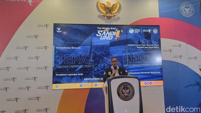 Sandiaga Uno di Weekly Press Briefing Senin (21/8/2023).