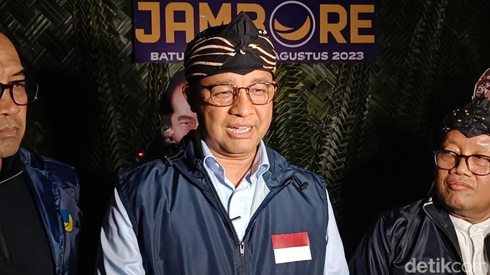 Anies Baswedan menghadiri acara Jambore DPW Partai NasDem Jateng di Bumi Perkemahan Baturraden, Kabupaten Banyumas, Senin (21/8/2023) malam.