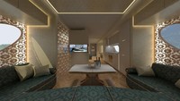 Perancangnya yakni Marchi Mobile, anak perusahaan Marchi Holding AG. Konfigurasi ruang tamu memiliki sofa lipat, TV layar LED 42 inci, serta lemari bar dan lemari es anggur yang berdekatan.
