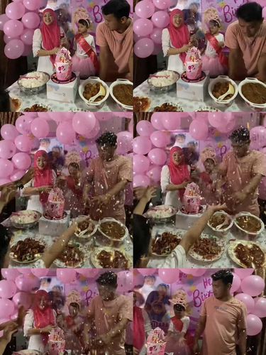 Momen tak terduga di acara ulang tahun anak, hidangan makanan penuh dengan konfeti. Momen tak terduga di acara ulang tahun anak, hidangan makanan penuh dengan konfeti.
