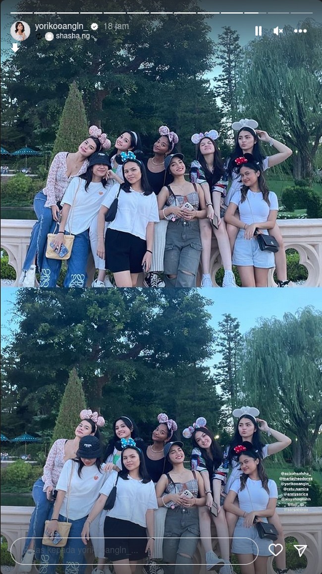 Sedangkan sahabat yang jadi bridesmaid Zize, Fuji, memakan tank top bermotif tartan dan celana jeans hitam. Foto: Instagram