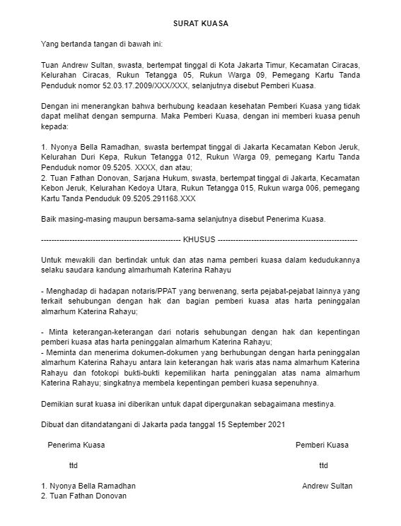 Contoh surat kuasa.