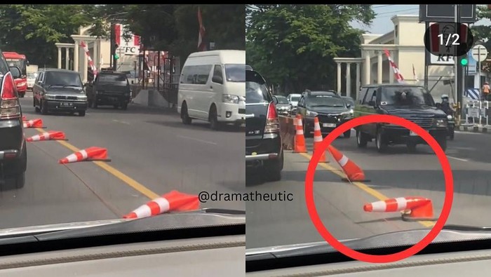 Traffic cone yang meleyot di Semarang.