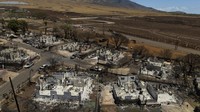Pandangan umum menunjukkan akibat dari kebakaran hutan yang menghancurkan di Lahaina, Hawaii, Selasa (22/8/2023).