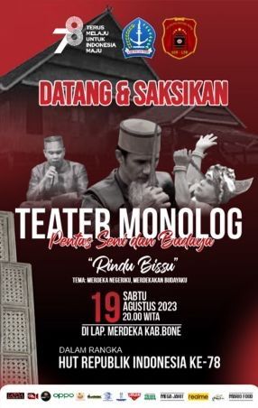 Poster kegiatan teater monolog Bissu di Bone.