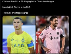 Yang ini membandingkan kesuksesan Ronaldo membawa Al Nassr tampil di Liga Champions Asia dan kiprah Messi di MLS. Foto: dok. Internet/Twitter  
