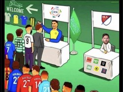 Salah satu meme Ronaldo vs Messi. Banyak pesepakbola top yang ikutan CR7 ke Liga Arab, tapi MLS-nya Messi sepi peminat. Foto: dok. Internet/Twitter