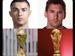 Keberhasilan Ronaldo merengkuh Arab Club Champions Cup bersama Al Nassr pun kena olok-olok lantaran wujud trofinya mirip dengan trofi Piala Dunia yang tahun lalu diraih Messi. Foto: dok. Internet/Twitter  