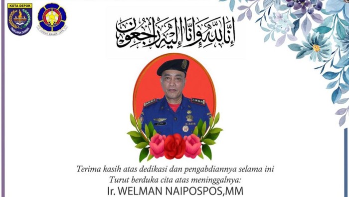 Kabid Dalops Damkar Depok, Welman Naipospos, meninggal dunia pada Kamis (24/8/2023) pukul 11.35 WIB.