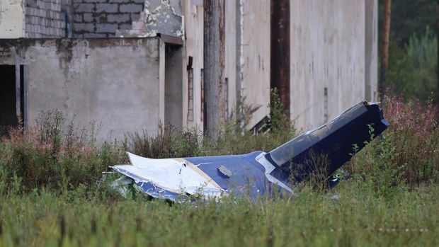 A wreckage of the private jet linked to Wagner mercenary chief Yevgeny Prigozhin is seen near the crash site in the Tver region, Russia, August 24, 2023. REUTERS/Marina Lystseva