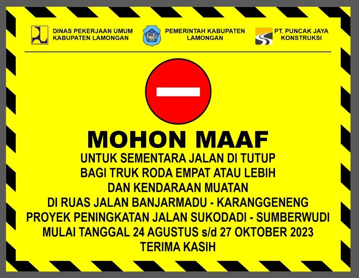 Poster informasi penutupan jalan di Lamongan