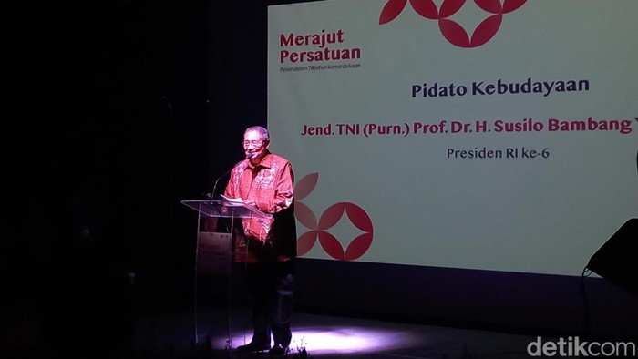 SBY di acara Merajut Persatuan: Pesan dalam 78 tahun Kemerdekaan, di TIM, Jakarta Pusat (Anggi/detikcom)