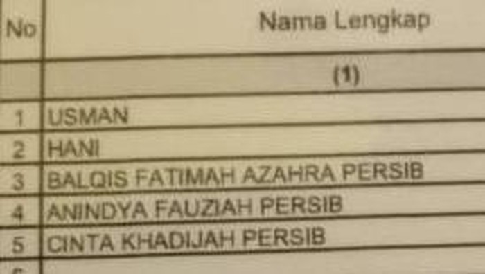Anak dengan nama Persib.