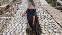 Warga menjemur ikan-ikan untuk diolah menjadi ikan asin di Muara Angke, Jakarta, Jumat (25/8/2023).  