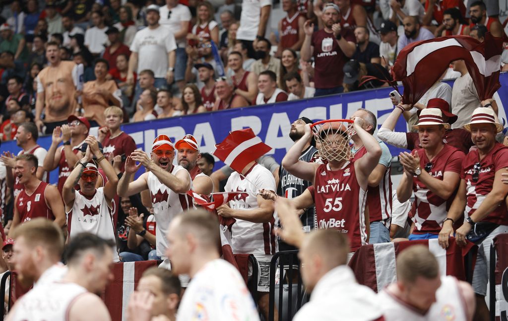 Basketball - FIBA World Cup 2023 - First Round - Group H - Latvia v Lebanon - Indonesia Arena, Jakarta, Indonesia - August 25, 2023 Latvia fans in the stands during the match REUTERS/Willy Kurniawan