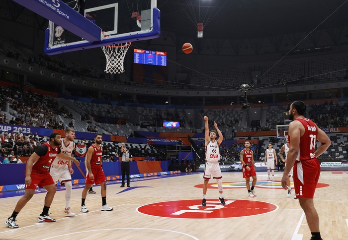 Basketball - FIBA World Cup 2023 - First Round - Group H - Latvia v Lebanon - Indonesia Arena, Jakarta, Indonesia - August 25, 2023 Latvias Kristers Zoriks in action REUTERS/Willy Kurniawan