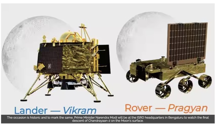 Rover Pragyan dan pendarat Vikram dari Chandrayaan-3 India
