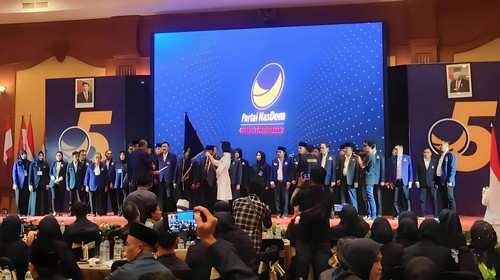 Pelantikan pengurus DPW Partai NasDem NTB di Lombok Raya Hotel Mataram, Sabtu (26/8/2023). (Foto: Helmy Akbar/detikBali)