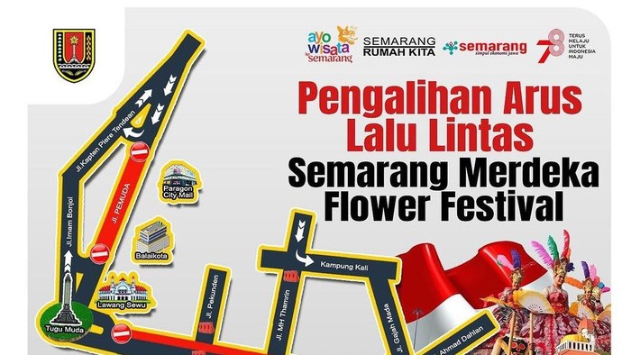 Pengalihan arus Semarang Flower Festival 2023. Foto diunggah Sabtu (26/8/2023).